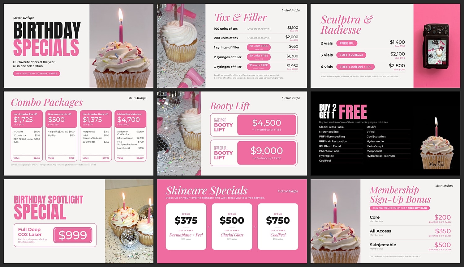 Birthday specials and medspa offers promotion.
